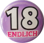 Button Geburtstag/ Endlich 18/ Lila-weiß