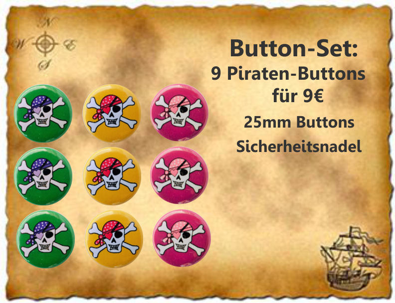 Button-Set*** Piraten-Buttons 9 Stück